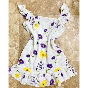 Forever 21 Floral Prpl Yllw Peasant Ruffle Dress L